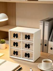 Drawer-Style Mini Cosmetic Organizer, Featuring Various Colored Bows, Transparent Plastic Stackable Storage Boxes, Multiple Designs, And Multiple Compartments. Suitable For Desktops, Offices, And Bedrooms, With A Smooth, Easy-To-Clean Surface. - Multicolor - View 5