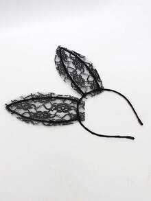 1件裝蕾絲兔耳髮箍，可愛兔耳女性髮飾，黑色性感薄紗頭飾，適用於萬聖節裝扮與拍照拍攝 - 黑色 - 查看 7