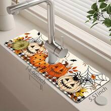 1pc Halloween Faucet Mat, Create Holiday Atmosphere, Bathroom Faucet Splash Guard, Waterproof Non-Slip Faucet Mat, Kitchen Countertop Accessory, Kitchen Dining Table Accessory, Sink, Moisture-Proof Absorbent Mat, Absorbent Draining Mat, Pumpkin Pattern, Multi-Functional Absorbent Non-Slip Mat - Multicolor - View 13