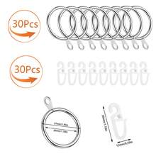 20/60/100pcs (10 Metal Rings & 10 Plastic Hooks / 30 Metal Rings & 30 Plastic Hooks / 50 Metal Rings & 50 Plastic Hooks) With Plastic Hooks Metal Curtain Rings Hanging Rings And Curtain Hooks Window Shower Rings, 30mm/1.18in Diameter (Black, Silver) - Multicolor - View 11