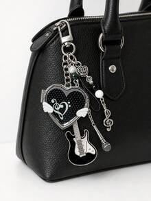 Y2k Heart-Shaped Mirror Bag Charm, Style Musical Note Guitar Pendant, Portable Heart-Shaped Mirror Keychain, Birthday Or Holiday Gifts. - Multicolor - View 8