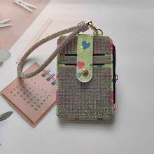 1pc Rhinestone Wristband Keychain Bracelet Wallet, Fashionable Floral Print PU Leather Card Holder, Compact And Lightweight. Detachable Wristband Design For Convenient Carrying And Storage. They All Showcase Unique Design And Fashion Charm, Adding Personalized And Convenience To Your Daily Life - Multicolor - View 12