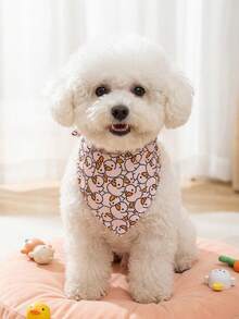 1件裝粉色鴨子聚酯纖維寵物三角巾口水圍兜 Happy Puppy 系列配件，適合比熊、泰迪及其他小型至中型犬貓，適用於全年室內外玩耍，不適合大型犬種 - 粉色 - 查看 3