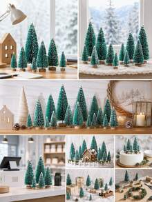 8pcs Christmas Tree DIY Bottle Brush Tree, Plastic Sisal Tree, Miniature Frosted Fir With Wooden Base, Suitable For DIY Crafts, Display, Desktop Home Decor And Christmas Decoration, 4 Styles - Multi-color Version 2 - View 4