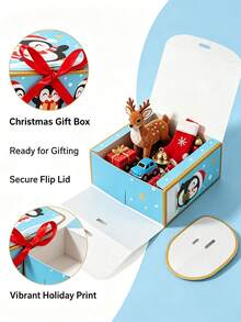 5PCS/Christmas Penguin Gift Box 4.53*4.53*2.36 Inch Foldable Paper Gift Packaging Box Xmas Holiday Party Candy Treat Present Favor Boxes - View 11