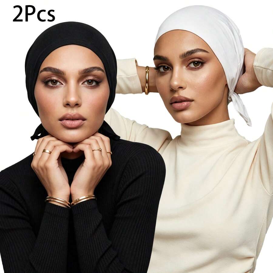 Awegeo 2Pcs Breathable Middle Eastern-Style Women's Turban Undercaps For Daily Headscarf Use - Multicolor - View 1