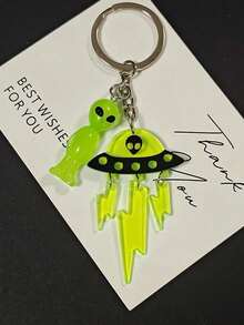 Cute Glowing Alien UFO Keychain, Fun Portable Fashion Accessory, Gift For Friends, Earphone Case, Pendant Ornament - Multicolor - View 14