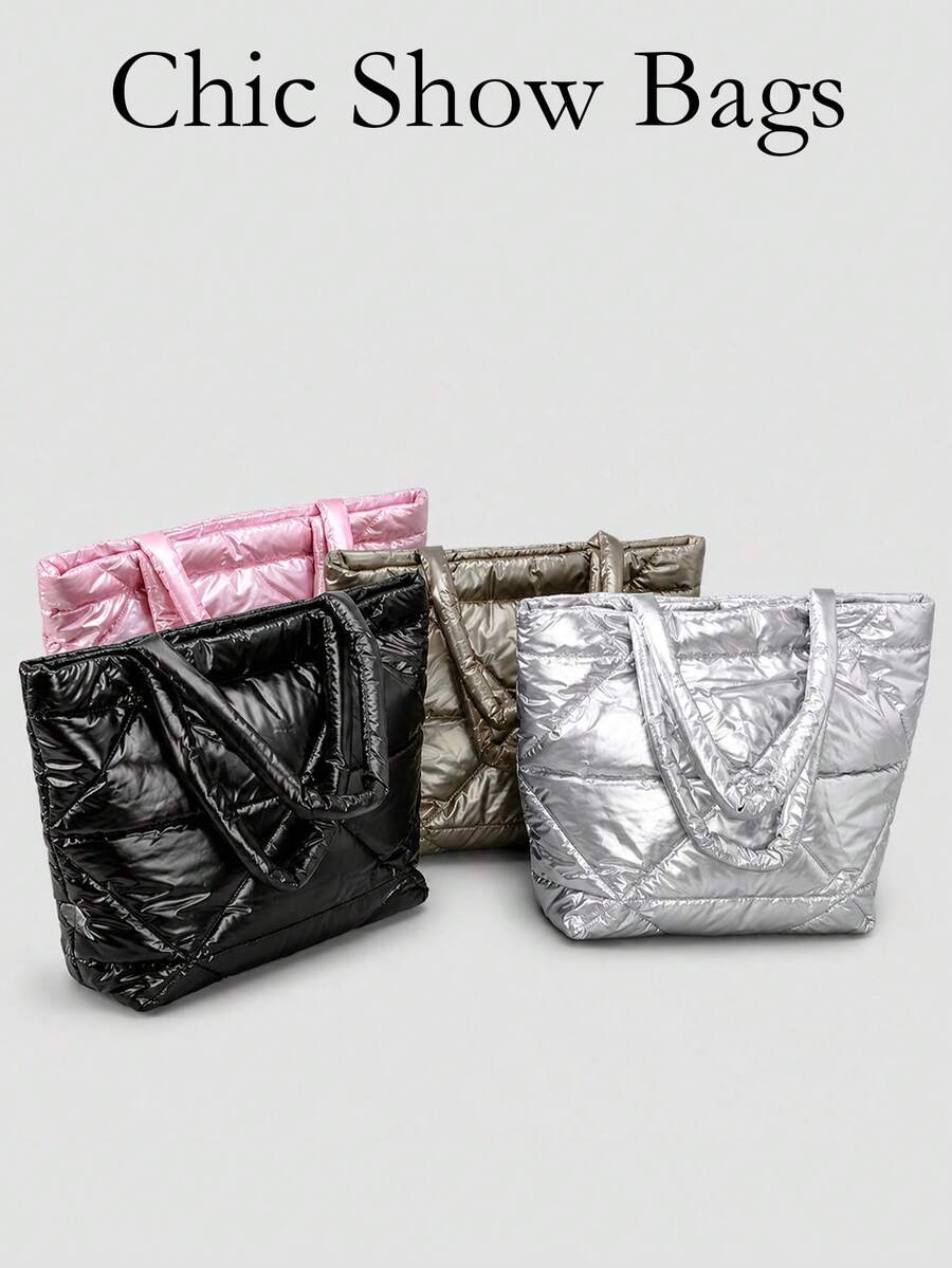 Tas Tote Bahu Wanita, Motif Quilted Berlian, Kain Nilon, Tali Lebar & Bukaan Atas, Kapasitas Besar, Minimalis untuk Kerja, Perjalanan, Belanja, Musim Gugur/Dingin - MultiWarna - View 1