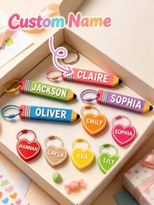 Personalized Name Keychain, Customized Name Tag, Lunch Box Name Tag, Vintage Style Name Tag, Father's Day Gift, Mother's Day Gift, Valentine's Day Gift, Gift For Grandmother, Birthday Gift, Gift For Her/Gift For Him, Gift For Best Friend/Friend/Couple, Back To School Gift - Multicolor - View 4