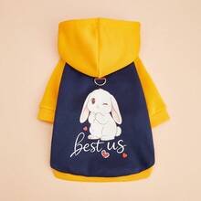 2pcs Mixed Pack Cat & Dog Pet Clothing, Colorblock Rabbit Print Hooded Sweatshirt, Funny Cartoon Rabbit Pattern, Fits Chihuahua, Maltese, Shih Tzu, Corgi Puppy, Ragdoll Cat, Silver Shaded Cat And Other Cats & Dogs - Multicolor - View 4