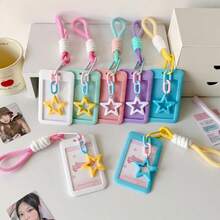 Macaron Colorful Small Card Storage Sleeve, Korean Idol Photocard Holder With Star Keychain Lanyard, Plastic Photo Card Protective Sleeve, Sweet INS Style, Suitable For Korean Entertainment Photocards, Student Campus ID Cards, Daily Collection And Display, ID Card Holder, Portable Card Sleeve, Cute Gift For Girls - A - View 10