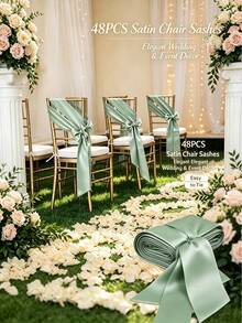 50pcs Satin Chair Sash Bows, Universal Chair Covers Suitable For Wedding Reception, Dining Room, Party, Hotel Events Decoration (5.9 X 102 Inches) - Multicolor - View 7