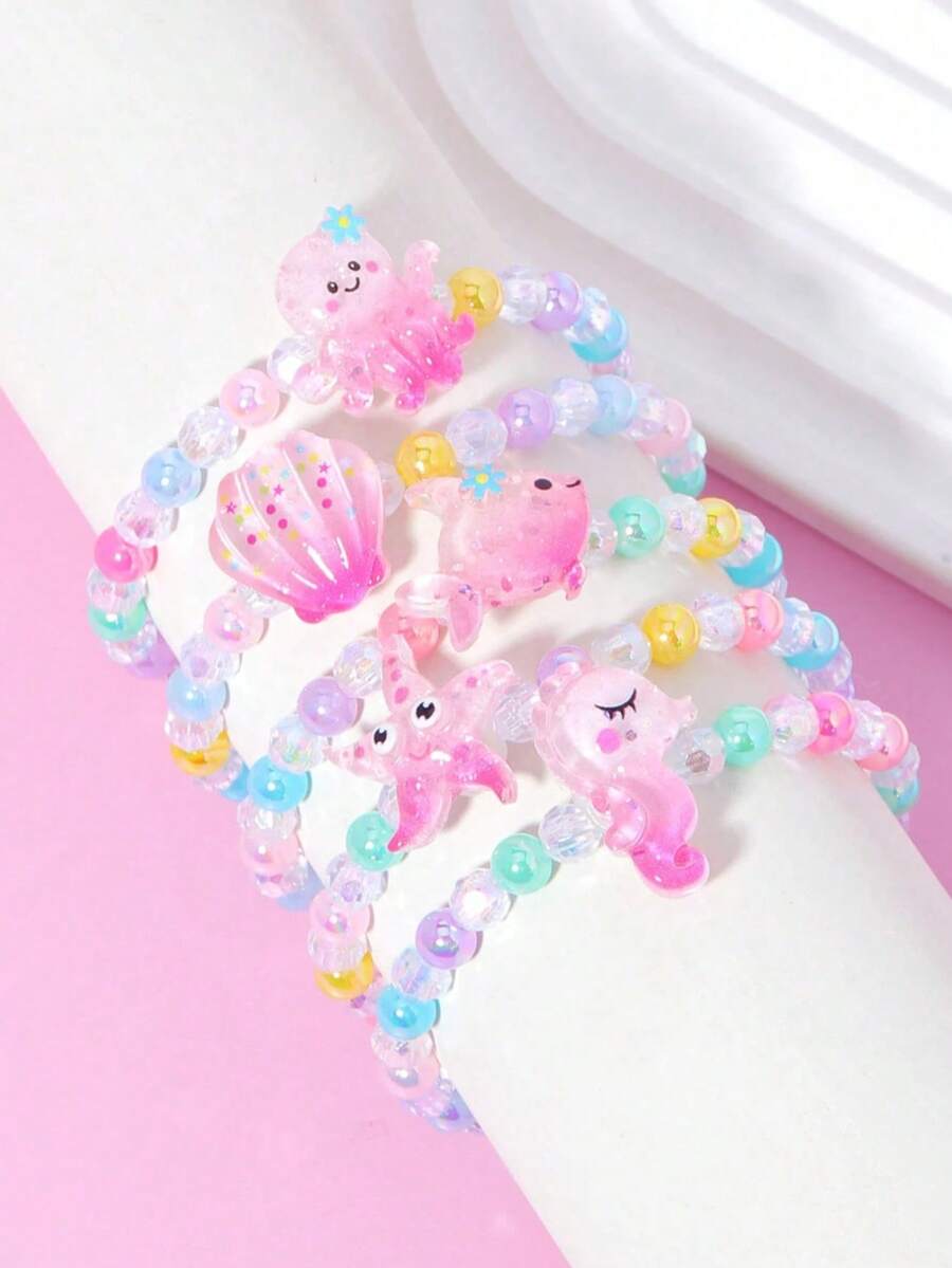 4/5pcs/Set Girls Cute Resin Ocean Animal Beaded Bracelet Set, Suitable For Daily Wear, Holiday Party Gifts For Kids - one-size - View 1