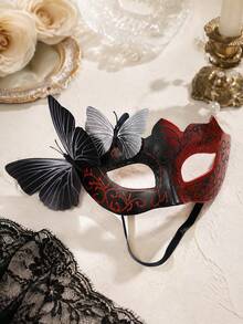 Gothic Black Butterfly Half Face Masquerade Mask With Sequin Scroll Pattern, Women's Halloween Cosplay Carnival Venice Theme Party Costume Accessory - Multicolor - View 6