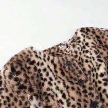 Women's Leopard Print Faux Fur Jacket, Fluffy Crop Top For Autumn/Winter, Halloween Party Outfit - Leopard - View 5