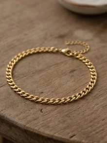 1pc Minimalist Punk Cuban Link Thick Chain Anklet - Gold - View 1
