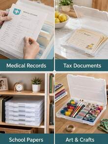 1pc Transparent Large Paper Storage Box, Plastic Scrapbook Paper Organizer, Flat Paper Storage Rack, Magazine Photo Scrapbook Office School Supplies Desktop Storage Box, Paper Accessories Storage Box - Clear - View 4
