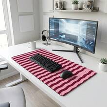 Pink Burgundy Wavy Line Desk Mat, Large Non-Slip Mouse Pad, Office Desk Accessory - Mouse Pad - View 8
