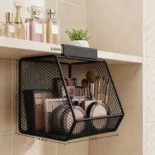 Mirror Cabinet Hanging Iron Storage Rack Makeup Organizer Bathroom Vanity Organizer Mesh Basket Storage Solution Wall Mounted Cabinet Kitchen Organizer Home Organization Storage Shelves - View 12