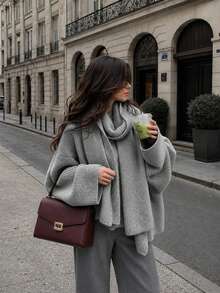 Women's Fashionable Premium Long Sleeve Dropped Shoulder Scarf Casual Daily Commute Cardigan, All Seasons - Grey - View 4