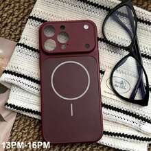 Casing Ponsel Magnetik dengan Desain Jendela Besar, Kompatibel dengan iPhone 18 Pro 18 Pro Max, Dilengkapi Pelindung Lensa, Bingkai Lensa Persegi Panjang, Casing Keras Berlapis Elektroplating, Kompatibel dengan iPhone 17 Pro Max 16 Pro Max 15 14 13 12 11 - Merah ceri - View 9