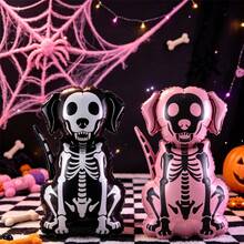 1/2pcs Halloween Skeleton Dog Foil Balloon, Black And White Skeleton Puppy Aluminum Balloon, Halloween Theme Party Decoration, Ghost Pet Dog Shaped Balloon, Halloween Background Photo Prop, Home Yard Indoor Outdoor Decoration, Halloween Eve Party Supplies - Skeleton Dog - View 9