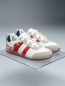 Women's Casual Sneakers, Lightweight And Comfortable, Non-Slip Cushioned Sole, All-Season, Suitable For Walking, Shopping, Traveling And More - White and Red - View 6