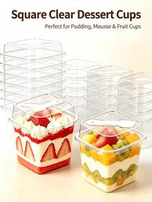200/80/40/4pcs Transparent Square Cake Pudding Dessert Box With Lid, Spoon And Decorative Sticker, Multi-Functional Mousse Cake Box, Reusable For Fruit, Ice Cream, Yogurt, Christmas, Halloween, Birthday Party - View 12