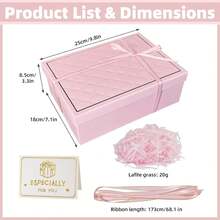 Pink Foldable Gift Box, 25 * 18 * 8.5 Cm, With Bow, Raffia, And Greeting Card, With Lid, For Packaging Gifts For Birthdays, Weddings, And Holidays - 1pc - View 3