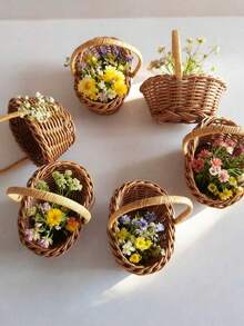 1/2pcs Mini Woven Basket, Vintage Material, Decorative Storage, With Handle, Versatile Style, Suitable For Wedding Supplies, Home Decor And More, Can Be Used As Ornament And Decorative Item. Durable Gift, Suitable For Single/Couple, Birthday Party, Wedding Gift, Housewarming Party, Graduation Ceremony, Decorative Props And Other Uses - Multi-color - View 2