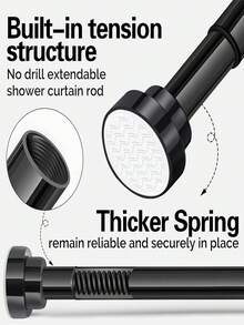 1pc Spiral Tension Rod, Adjustable Ends, With Plastic Base, Stainless Steel Material. Suitable For Shower Curtains, Window Curtains, Wardrobes, And Balcony Clothes Drying. Available Colors: Silver, Black - Sfc - View 1