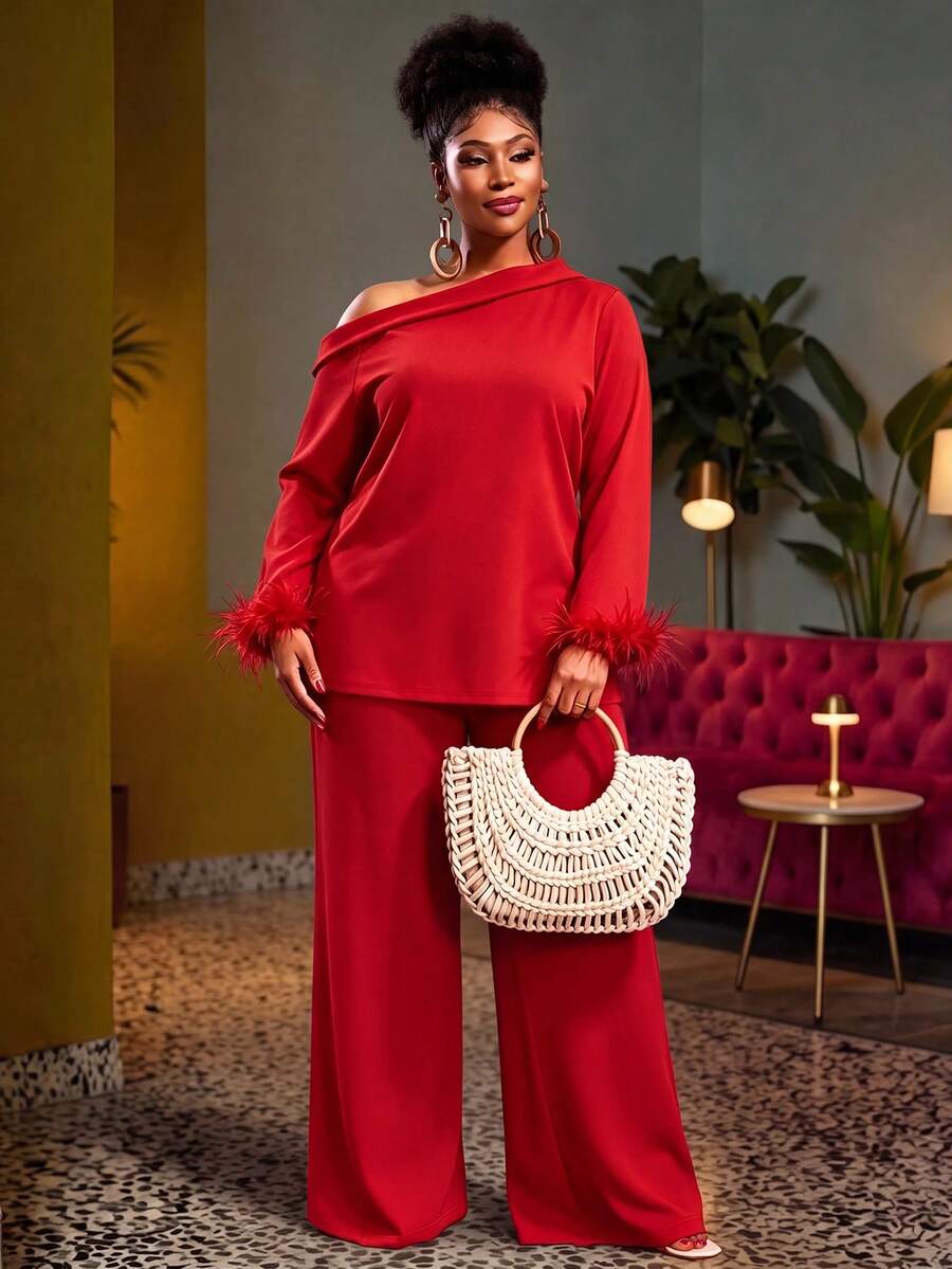 Plus Size Women Elegant Solid Color Dress With Asymmetric Ruffle Hem And Pleated Details, Suitable For Evening Party, Casual And Holiday Wear, Valentine's Day Outfit Spring