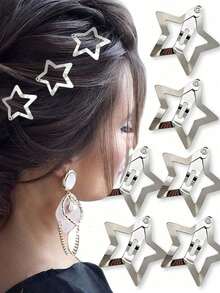 20pcs Women's Y2K Silver BB Hair Clips, Original Metal Spring Clips, Street Style Bangs Clips, Celebrity Inspired Daily Hair Accessories - Silver Star Clip - View 8