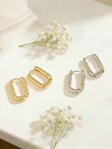 1 Pair Inspired Design 3D Geometric Hoop Earrings, Elegant Minimalist Style, Suitable For Women's Daily Wear And Gift Occasions - Geometric Shape - View 4