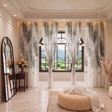 FLYINGCURTAINS Lightweight Semi Blackout Curtains With Tropical Rainforest Pattern Filter Curtains For Privacy Protection, Thin Gauze Curtains, Pole Bag Style Soft Curtains Suitable For Bedroom And Living Room Decoration - Grey - View 4