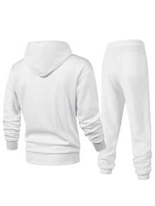 Men's Regular Fit Spring/Autumn Thin Solid Color Sports Sweatshirt & Sweatpants 2 Pieces Set - White - View 5