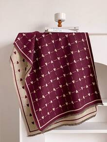 1pc Faux Cashmere Elegant Heart Pattern Jacquard Warm Scarf For Women, Air Conditioning Room Blanket, Autumn/Winter Outdoor Travel Cold Protection Neck Warmer, Soft Decorative Scarf Shawl Dual-Use, Suitable For Daily Matching, First Choice For Gift Giving - Burgundy - View 2