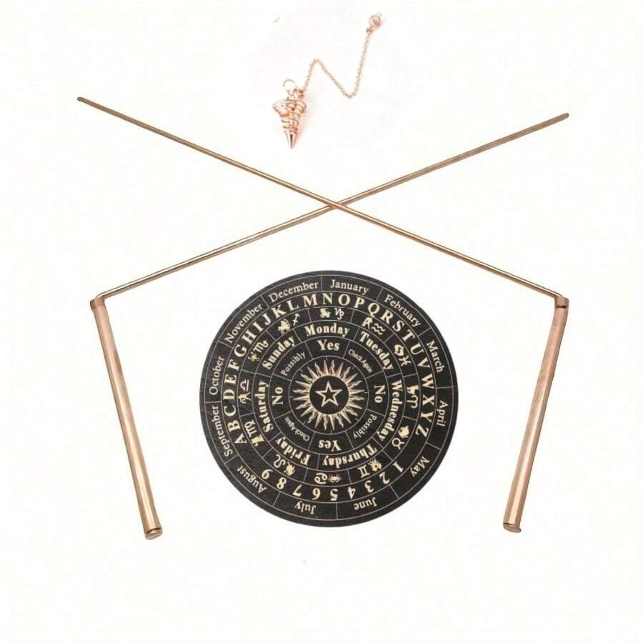4pcs Copper Dowsing Rods Set - Used For Divination, Ghost Hunting Witchcraft Rods - Perfect Starter Kit For Witchcraft Beginners - Flat Bottom + Rose Gold + Black Dial - View 1