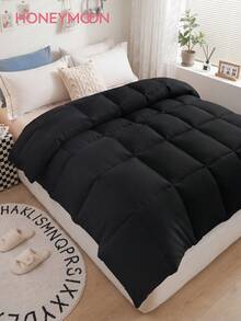 1pc Down Comforter - Quilted Duvet, All-Season Comforter, Down Alternative Comforter - Black - View 2