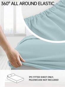 HONEYMOON 1pc Solid Color Soft Fitted Sheet 100% Polyester Fabric Lightweight Cloud-Like Touch Bedding Mattress Cover, Elastic Edges, Fits 9-12 Inch Depth Mattress, Soft Breathable Machine Washable, Shrink-Resistant, Fade-Resistant, All Season Use, Different Sizes Suitable For Home And Dorm, Back To School Dorm Essential, Ice Blue - Ice Blue - View 2