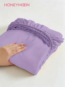 HONEYMOON 1pc Solid Color Soft Fitted Sheet 100% Polyester Fabric Lightweight Cloud-Like Touch Bedding Mattress Cover, Elastic Edges, Suitable For 9-12 Inch Deep Mattress, Soft Breathable Machine Washable, Shrink-Resistant, Fade-Resistant, All-Season Use, Different Sizes Suitable For Home And Dorm, Back To School Dorm Essential, Purple - Purple - View 1