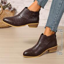 Sepatu Bot Pendek Wanita Berhak Tinggi dengan Gesper, Sepatu Bot Ankle Modis Berhak Tebal dengan Ujung Lancip - Coffee Brown - View 7