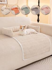 1pc Comfortable Winter Cat Sofa, Soft Plush Cat Bed, Reversible Sofa-Style Pet Bed, Suitable For Cats And Dogs, Cat And Dog Sofa Cushion, Suitable For Cats And Small To Medium Dogs, Soft Cat And Dog Bed With Pillow And Neck Support - Green - View 1