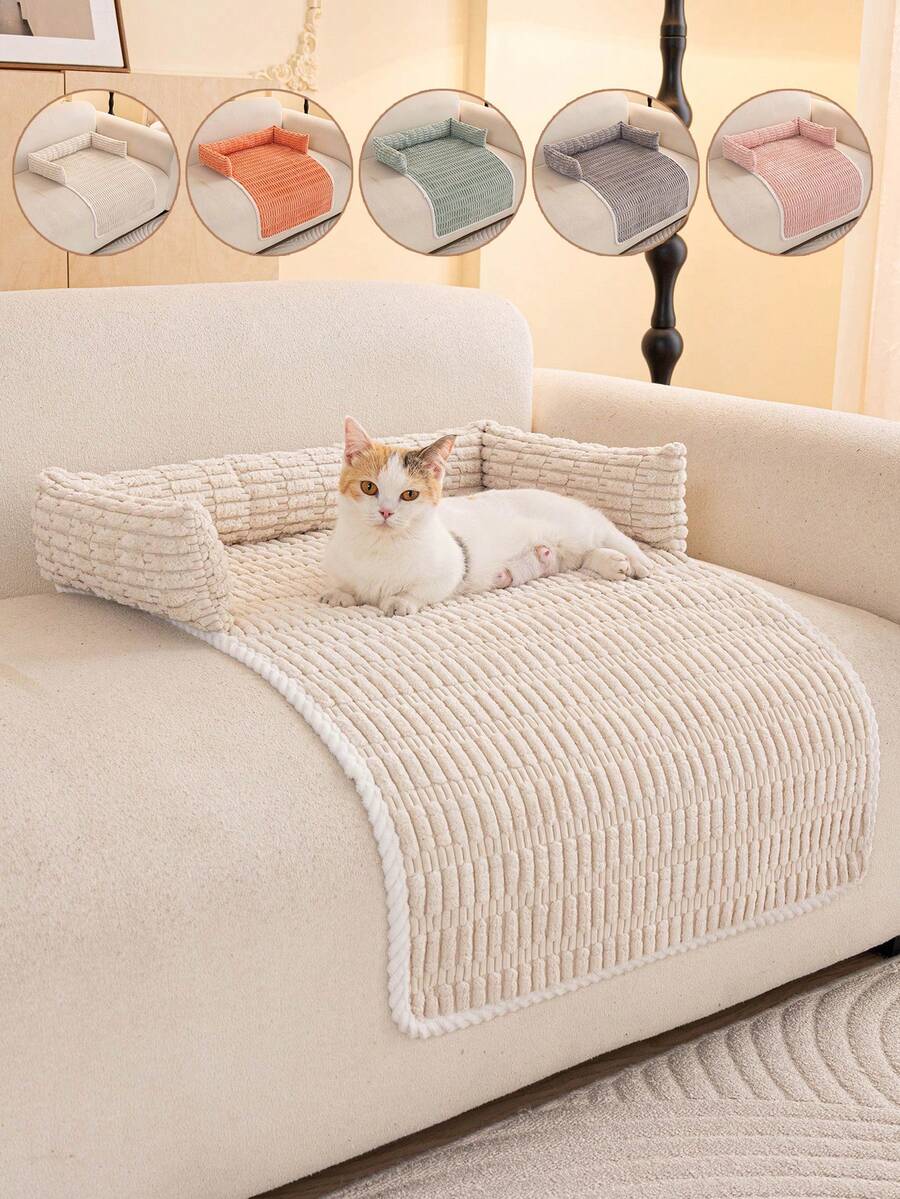 1pc Comfortable Winter Cat Sofa, Soft Plush Cat Bed, Reversible Sofa-Style Pet Bed, Suitable For Cats And Dogs, Cat And Dog Sofa Cushion, Suitable For Cats And Small To Medium Dogs, Soft Cat And Dog Bed With Pillow And Neck Support - Green - View 1