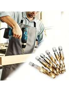 6pcs Titanium Coated High Speed Steel Screw Drill Bit Set | M3 To M10 Sizes, Suitable For Wood, Plastic And Metal, With Hex Shank - Durable, Precision Design, Efficient Cutting, Suitable For Projects And Professional Use, Woodworking Tools, Sturdy Tool Design, High Quality Construction, Standard Drill Bit With Guide, Long Recessed Head, Woodworking Drill, Threaded Screw Drill - A - View 3