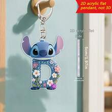 Disney Stitch Letter Embroidered Keychain, 26 'A-Z' Floral Cartoon Patterns, Acrylic Pendant With Chain, Suitable For Bags, Keys And Car Keys, Travel Accessory Gift, Cute Floral Keychain Design, Smooth Surface, Keychain, Decorative Keychain, Cartoon Keychain, Christmas Gift, Fan Gift, 2D Flat Gift, Holiday Gift, Home Decor - Multicolor - View 9