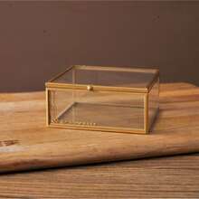 1pc Elegant Gold-Rimmed Transparent Glass Jewelry Box With Hinged Lid, Suitable For Displaying Photos, Cards And Small Items, Ideal Home Decor Storage Box - Multicolor - View 2