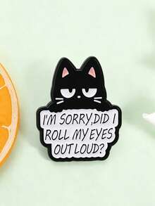 1pc Black Cat Enamel Brooch With Humorous Slogan, Cartoon Kitten Metal Pin, Suitable For Backpack, Jacket, Clothing Decoration - Multicolor - View 4