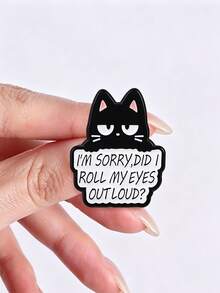 1pc Black Cat Enamel Brooch With Humorous Slogan, Cartoon Kitten Metal Pin, Suitable For Backpack, Jacket, Clothing Decoration - Multicolor - View 10
