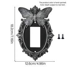 1PC 3D Printed Premium Plastic Gothic Butterfly Light Switch Plate, Dark Vintage Frame Decorative Switch Panel, Halloween Home Atmosphere Switch Sticker Suitable For Entryway, Study Room Decor - Black Silver - View 4